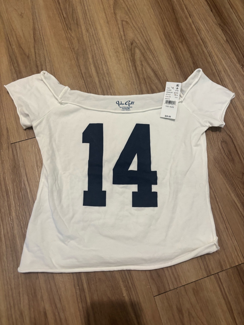 Brandy Melville White Short-Sleeve Tee with Navy '14' Graphic